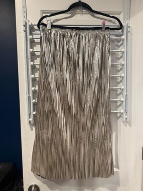 Anthropologie Metallic Pleated Midi Skirt - Silver